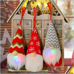 Kerstdecoraties Colorf Led gebreide pop met Whisker Party Gnomes Hanger Holiday Plaid Snowflower Santa Gifts Home Yard Tree Dhvdz