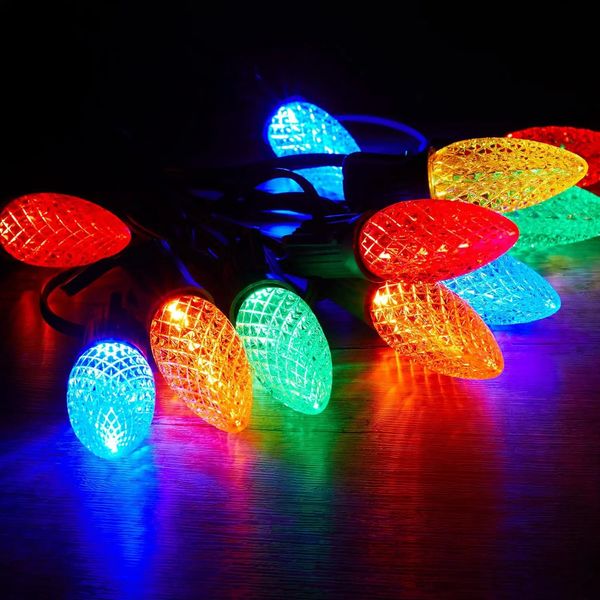 Décorations de Noël coloré C7 LED guirlandes lumineuses E12 110V 220V plastiques étanche extérieur incassable lumière de mariage 231025