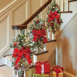 Décorations de Noël Couronne de Noël colorée avec gros nœud boule fenêtre porte d'entrée mur cheminée escalier balcon jardin fenêtre décor de Noël 231211