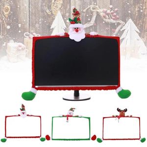 Décorations de Noël Moniteur LCD d'ordinateur Cadre de dessin animé Protection de bord pour écran 19-27 pouces Père Noël Bonhomme de neige Elk