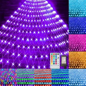 Décorations de Noël Connectable 3X2M RGB LED Net Lights 224 avec prise extérieure à distance dans les buissons Mesh String 231019