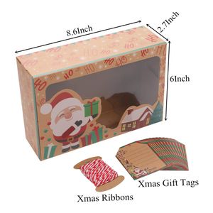 Décorations de Noël Boîtes à biscuits Treat pour Donuts Cupcake Candy Cadeau Donner Boîte de cuisson de vacances Papier kraft avec étiquettes Rubans Drop de OTC1F