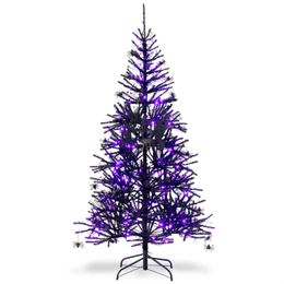 Kerstversiering Costway 6FT PreLit Scharnierende Halloweenboom Zwart met 250 Paarse LED-verlichting 25 Ornamenten 231113