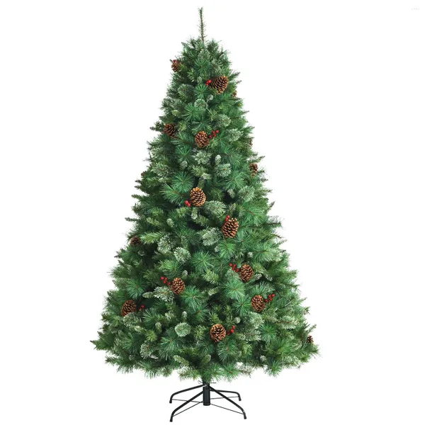 Decoraciones navideñas Costway Árbol de pino artificial de PVC con bisagras apagado de 7 pies con frutos rojos