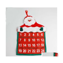 Kerstdecoraties Countdown Advent Kalender met 24 zakken Santa Claus hangende vilt Filt Filt Filt Kmas Home Decor Drop Delivery Garden Festiv OTQV4