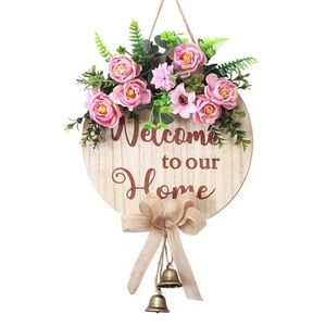 Kerstmisdecoratie Country Style Kunstbloemen Handwerk Bell Deur Hangingen Welkom Teken voor Home Decor