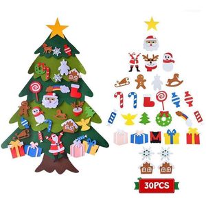 Decoraciones navideñas Árbol creativo de fieltro de bricolaje con 30 piezas adornos desmontables decoración colgante de pared para niños puerta en casa