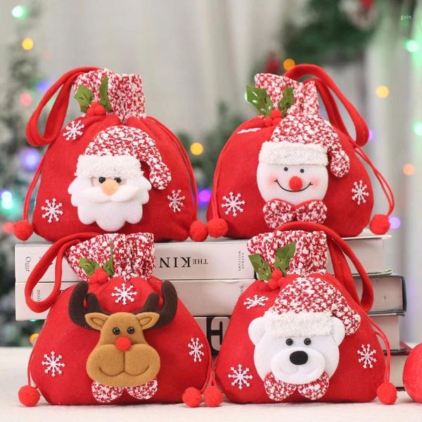 Décorations de Noël Créatic Anglais Plein Gift Bags Holders Santa Claus Kids Bags Candy Sacs Flanlette Red Handbag Decoracion pour la maison