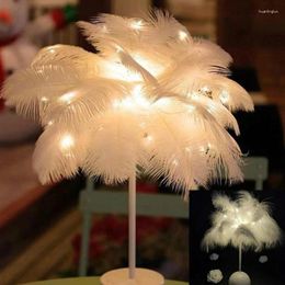 Christmas Decorations Creative Feather Table Lamp Warm White Light Tree Lampshade Girl LED Wedding Decorative Lights Birthday Gift Home