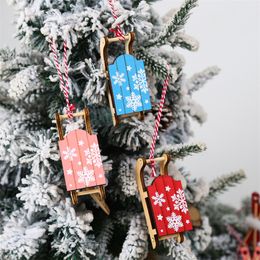 Kerstversiering creatief geschilderde houten slee combinatie hanger geschenkdoos kerstboomversiering kleine hanger