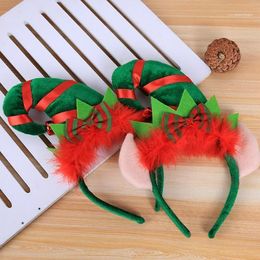 Kerstdecoraties Creative Red Feather Hoofdband Elf Small Bow Pointed Hat Party Cosplay Decoratieve haaraccessoires voor kindercadeaus