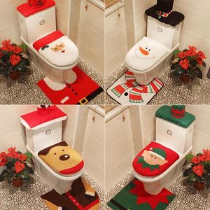 Décorations de Noël Créative Santa Toilet Soutr Cover Setts Clothes Bath Mat Holder Clostool Lid 3pcs / Set