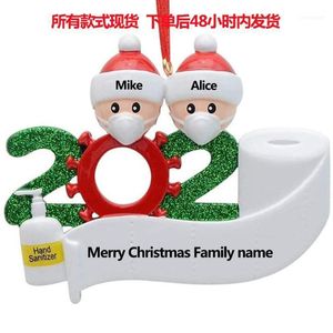 Décorations de noël vente transfrontalière 2022diy nom bénédiction mots résine masque bonhomme de neige famille pour arbre survivant pendentif