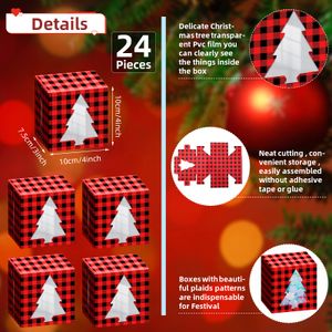 Décorations de Noël Cupcake Boîtes Plaid Bakery Cookie Candy Treat Goody Favor avec motif d'arbre pour le stockage Décor Rouge et Noir Drop Otzrw