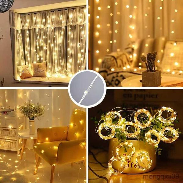 Decoraciones navideñas Cortina Guirnalda Luces LED Festival Decoración navideña USB Control remoto Vacaciones Boda Luces de hadas para el dormitorio Hogar R230928