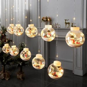 Décorations de Noël Rideau Guirlande sur la fenêtre 10PCS Bonhomme de neige Boule Lumière Joyeux Décoration pour la maison Accessoires Décoration de Noël