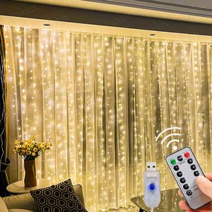 Kerstversiering Gordijn Garland Ornament LED Fairy Lichtslingers Festival Decoratie USB Afstandsbediening Vakantie Bruiloft Lamp voor Slaapkamer Thuis 230919