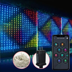 Kerstversiering Gordijn Lichtslinger RGBIC Droomkleur Programmeerbaar Smart Bluetooth LED Raam Kerstverlichting Voor Bruiloft Slaapkamer Decor 231018