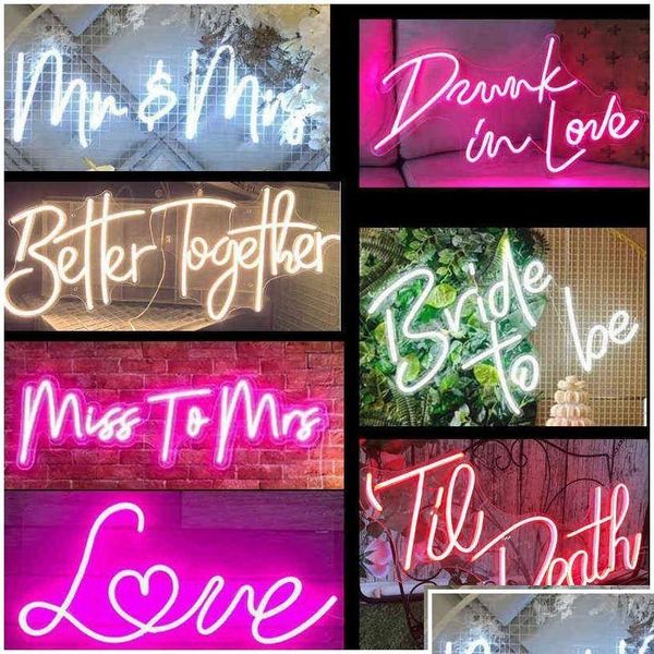 Decoraciones navideñas LED personalizadas Mr y Mrs Bride To Be Letrero de luz de neón Decoración de boda Dormitorio Decoración de pared para el hogar Fiesta de matrimonio de DHZWK