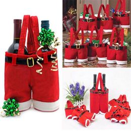 Decoraciones navideñas Lindo 1 Unids Feliz Navidad Regalo Tratar Caramelo Titular de la botella de vino Papá Noel Suspender Pantalones Pantalones Decoración Bolsas de regalo de Navidad 221125