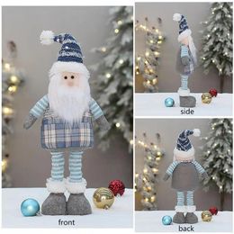 Kerstversiering Schattige blauwe gevulde pop Kerstman Sneeuwpop Decoratie Staande houding Handgemaakte ornamenten Intrekbare lange benen