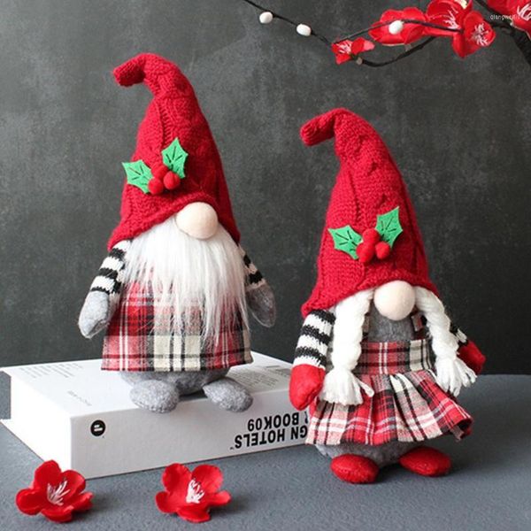 Adornos navideños Linda trenza muñeca sin rostro tartán cinta sombrero bosque viejo hogar felpa escritorio ornamento feliz para