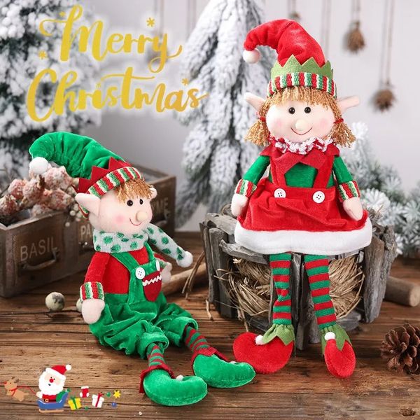Decoraciones navideñas Linda tela navideña Piernas largas Muñecas elfos Niño y niña Muñecas elfos de peluche Decoraciones navideñas para el hogar Regalos de fiesta de Navidad para niños 231117