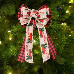 Kerstdecoraties schattige geruite boogkrans vakantie diy ambachten deur decor bowknot ornamenten voor boommas trouwfeest