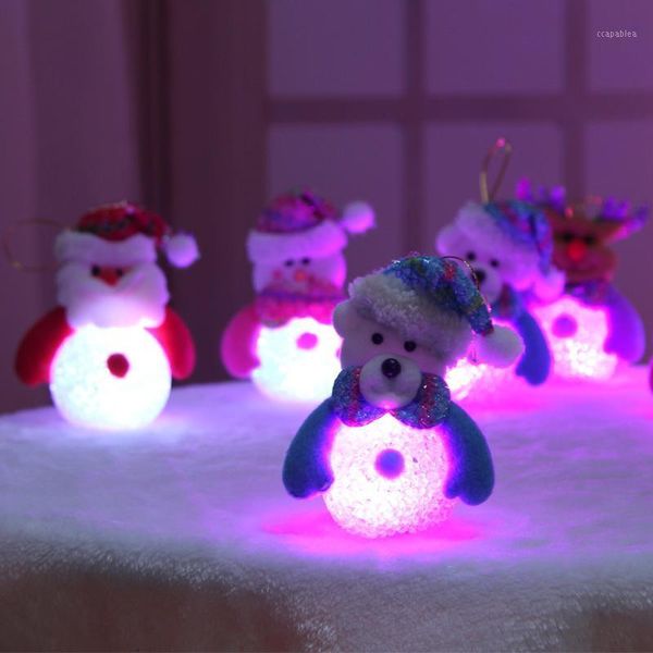 Décorations de Noël Mignon Père Noël LED Fibre Optique Veilleuse Bonhomme De Neige Lampe Lumière Cadeau De Noël Mini Table Arbre Décor Pour La Maison 2022