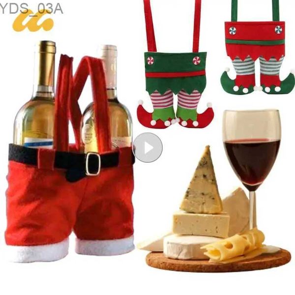 Decoraciones navideñas lindas pantalones de santa claus bolsas de regalo verde bolsillo de santa elfo para bolsas de dulces de dulces bolsas de dulces de calcetín de vino bolso de regalo decoración de Navidad YQ231115