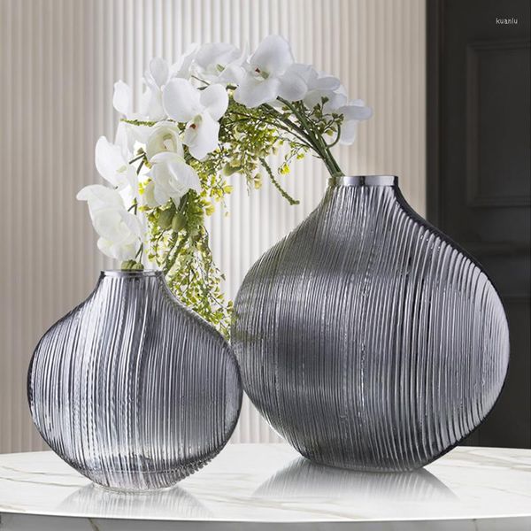 Décorations de Noël CX Vase classique fait à la main Conteneur de fleurs à petite bouche Motif vertical Ornements décoratifs en verre haut de gamme