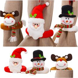 Kerstdecoraties Decoratie Cartoon Santa Claus Snowman Elk Curtain Buckle Festival EL Restaurant Ornamenten Kerstmis geschenken Dhgarden Dhwaj