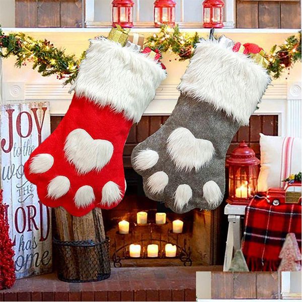 Décorations De Noël Décoration Chien Patte Chaussette Cadeau Sac Rouge Gris Bas Non Tissé Bonbons Arbre Ornement Xmas Vt0754 Drop Delivery Hom Dhj2P