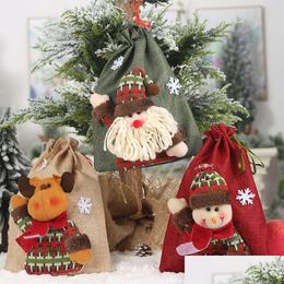 Kerstdecoraties decoratie dstring cadeauzakje linnen candy cartoon santa claus sneeuwman eland pouch xmas appel tassen dbc drop leveren dh38c