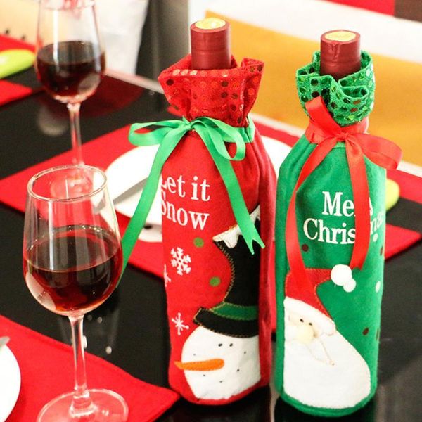 Décorations de Noël Décoration pour la maison Bouteille de vin rouge Sacs de couverture Fête Joyeux Père Noël Fournitures de mariage1