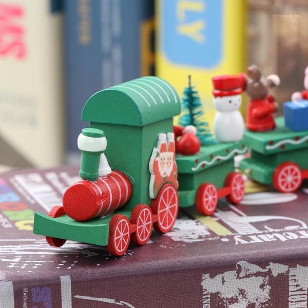 Adornos navideños Decoración para el hogar Little 4 Cars Train Papular Decoración de madera Adornos Año Suministros1