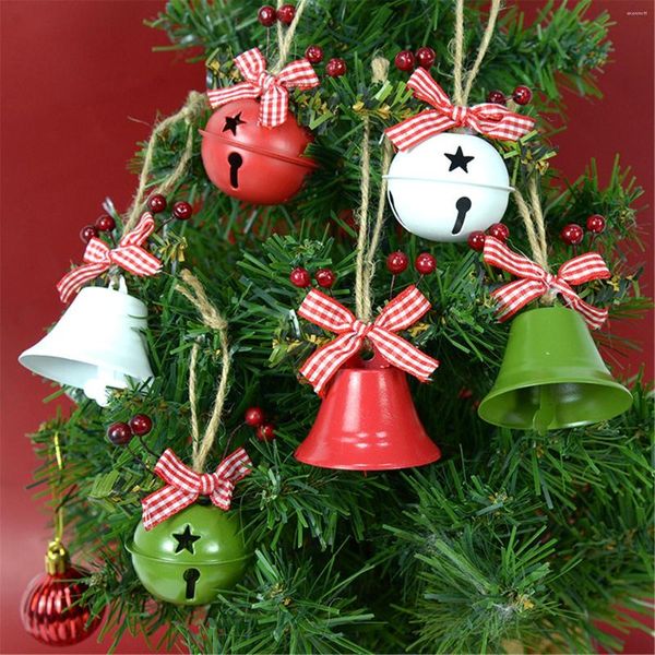 Décorations De Noël Décoration Pour La Maison Rouge Vert Blanc En Métal Jingle Bell Avec Ruban Joyeux Arbre 12X5.5X5.5cm De Noël