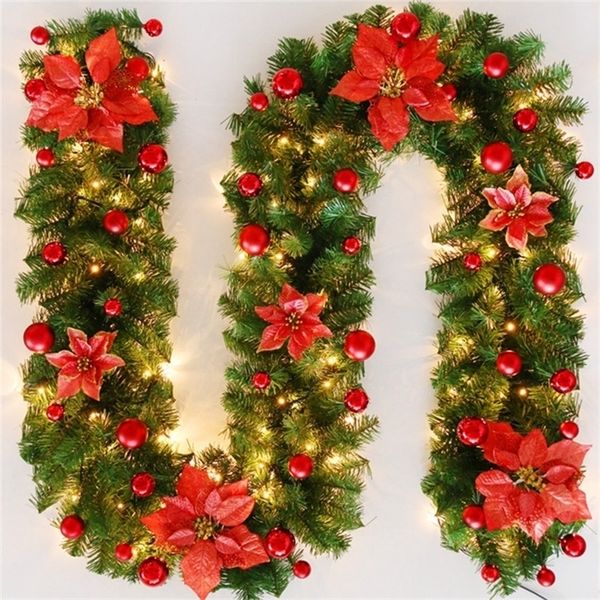 Decoración de decoraciones navideñas guirnaldas de guirnaldas banner de corona de ratán 2.7m LED Light Flower Strip Ornament Band