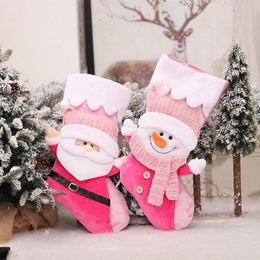 Weihnachtsdekorationen, Dekoration, Ornamente, 3D-Weihnachtsmann-Schneemann-Design, Süßigkeiten-Strumpftasche, rosa Weihnachtsbaum, zum Aufhängen, Geschenk, Socken, Weihnachten