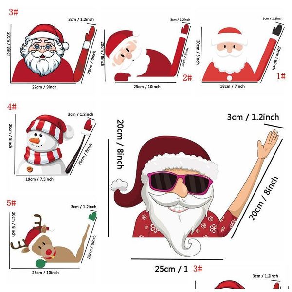 Décorations De Noël Décoration Autocollant De Voiture Amovible 3D Creative Cartoon Santa Claus Arrière Pare-Brise Véhicule Fenêtre Essuie-glace Decal Bc Dhvn8