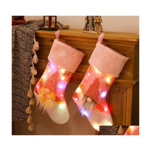 Kerstdecoraties decoratie sokken prachtige patronen luminescent vintage handige lanyard voor winkelcentrum slaapkamer school drop d dhqmw