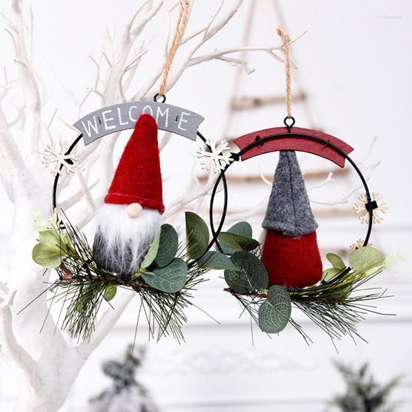 Décorations de Noël, couronne en fer forgé, poupée naine, porte suspendue, pendentif d'arbre, fournitures festives de l'année