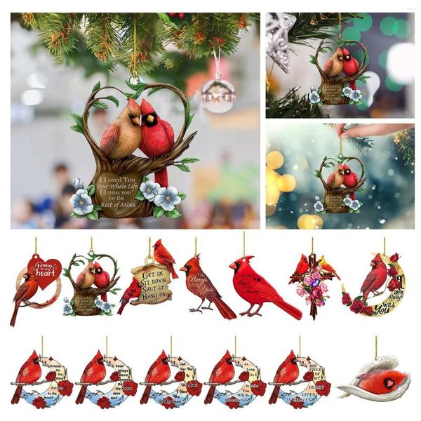 Diseño de decoraciones navideñas, colgante de árbol rojo Artificial con pájaro cardenal, accesorios de decoración para bodas y fiestas realistas