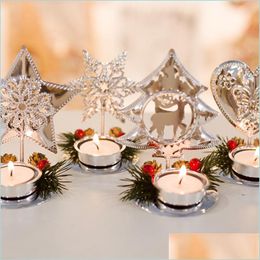 Kerstdecoraties Desktop kaarsendecoratie ijzer hartboom sneeuwvlok design houder Merry Xmas Candlestick Table top delive dh3ta