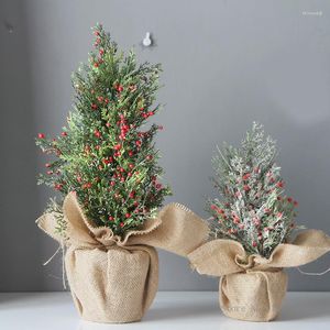 Kerstdecoraties Desktop Kleine Tree Home Decoratie 30/45cm Simulatie Cypress Rood fruit gepoederd