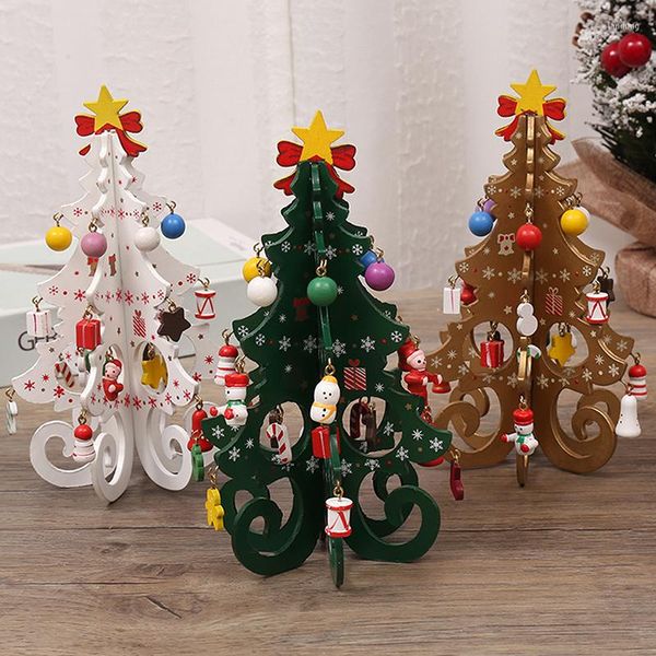 Adornos navideños, decoración de árbol de escritorio, adornos hechos a mano para niños, diseño de escena de madera estéreo DIY para el hogar