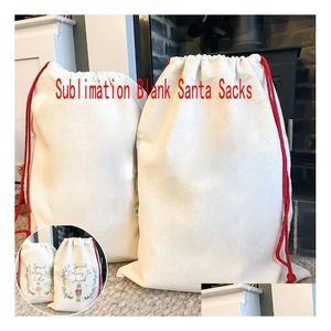 Décorations de Noël DHS Sublimation Blank Santa Sacs DIY Personlized DString Sac Sacs cadeaux de Noël Poche Transfert de chaleur Drop de Dhrqd