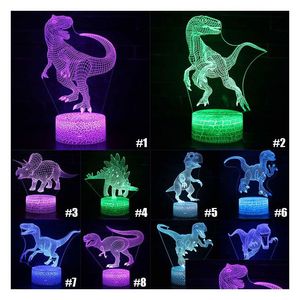 Kerstdecoraties dinosaurus serie Colorf 3d Night Led Led Touch Remote Control Creative Gift Table Lamp Drop levering Home Gar DHQRK