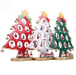 Decoraciones navideñas DIY Dibujos animados Árbol de madera Decoración Regalo Adorno Mesa Escritorio 3 colores Rojo Blanco Verde