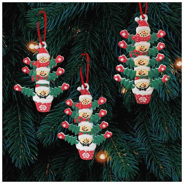 Decoraciones navideñas DIY Adorno navideño de muñeco de nieve Nombre Colgante Letrero Colgante Planta en maceta Familia Árbol de Navidad Colgantes Decoración de fiesta de Navidad x1020